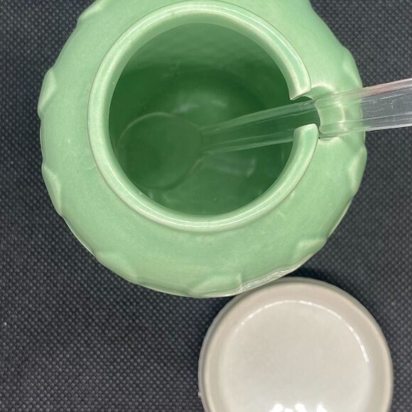ceramic relish jar with lid and spoon green vintage style cute small retro kitch - Picture 7 of 12